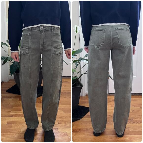 Paige Alexis Size 24 Vintage Ivy Green Cargo Jeans 27 Inch Inseam - Picture 12 of 12